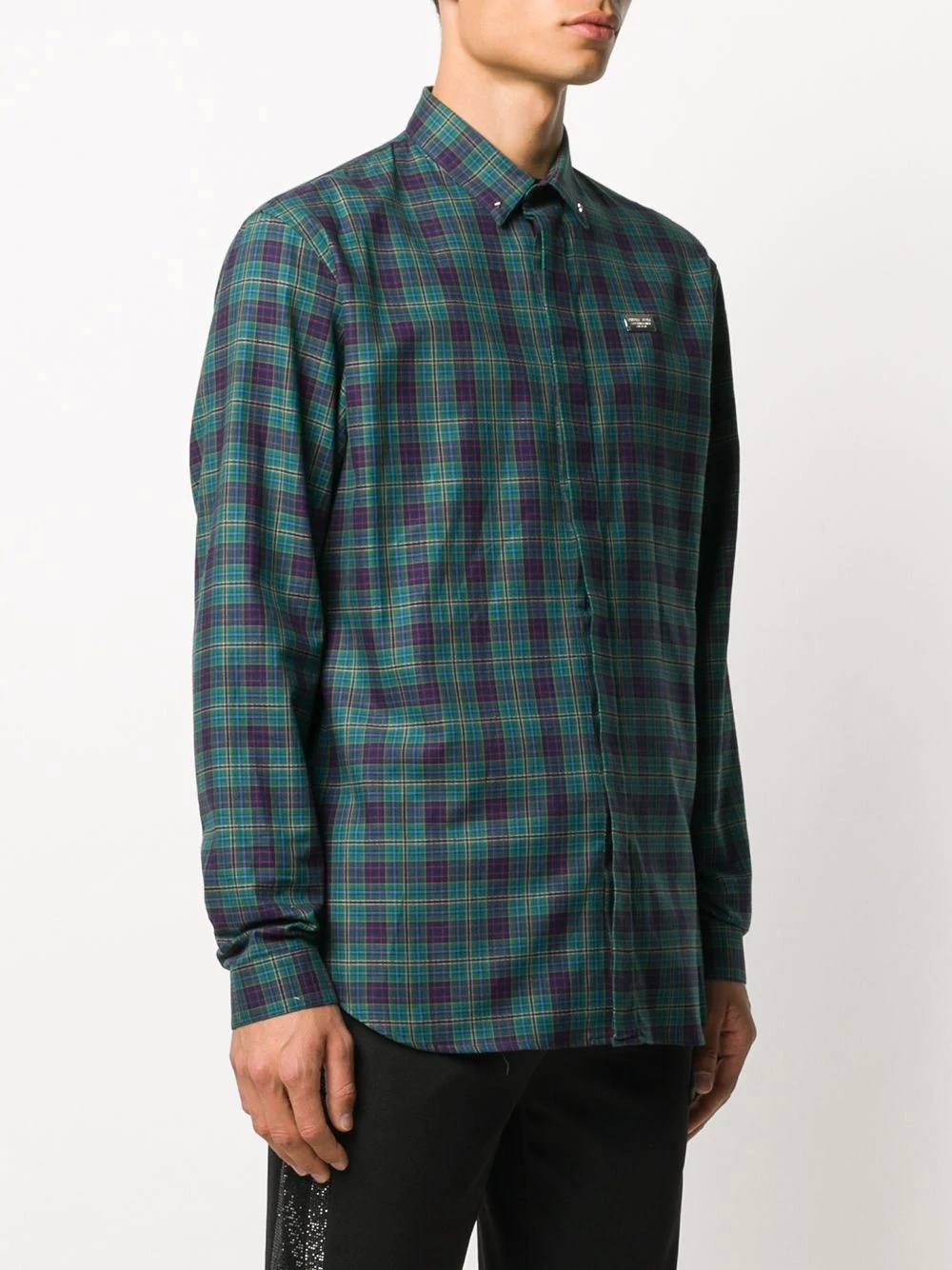 plaid logo print shirt - 4