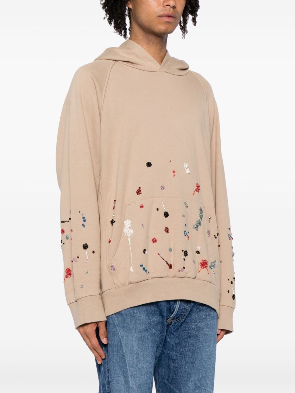 bead-embellished cotton hoodie - 3