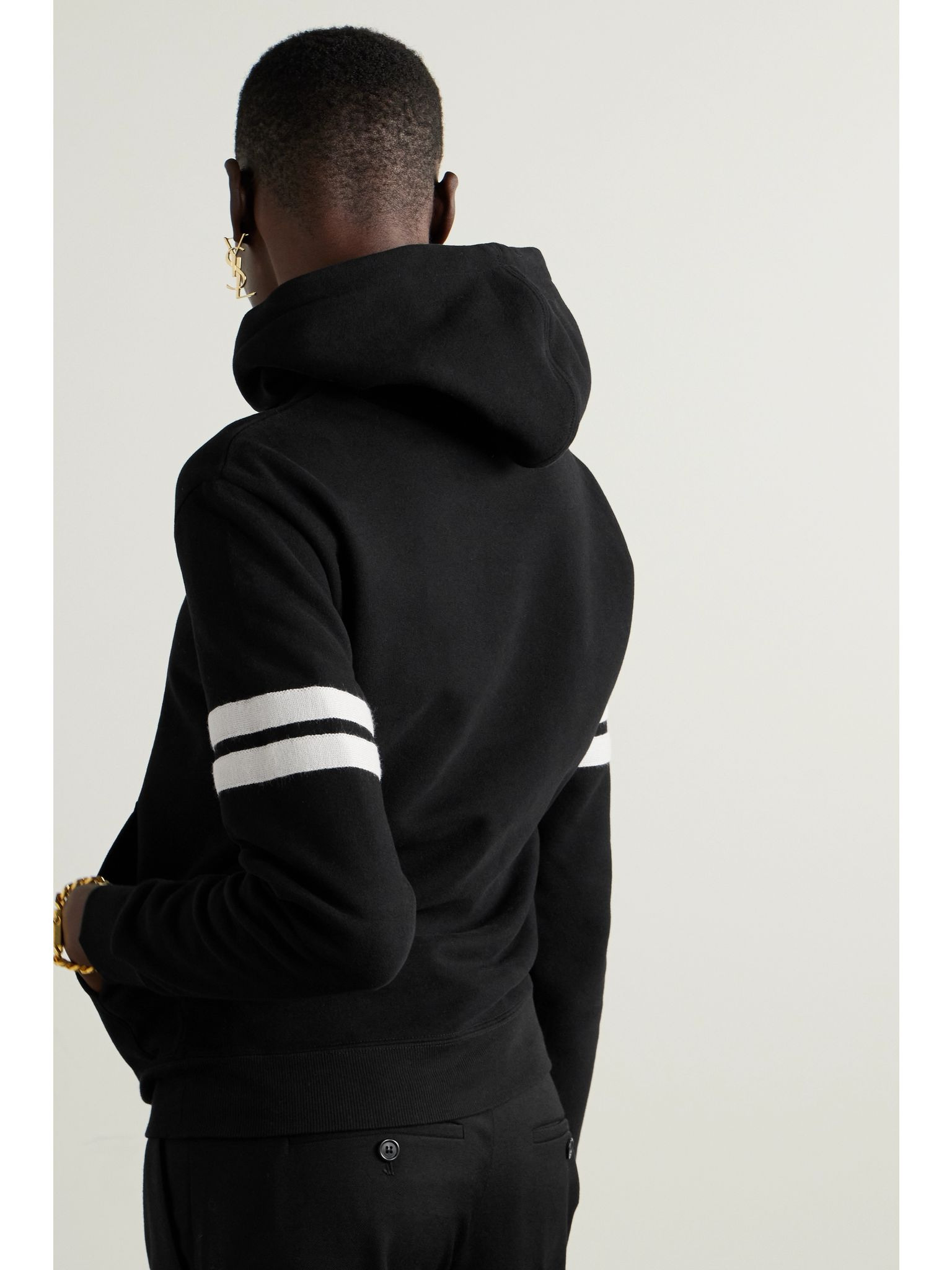 Striped embroidered cotton-jersey hoodie Black - 4