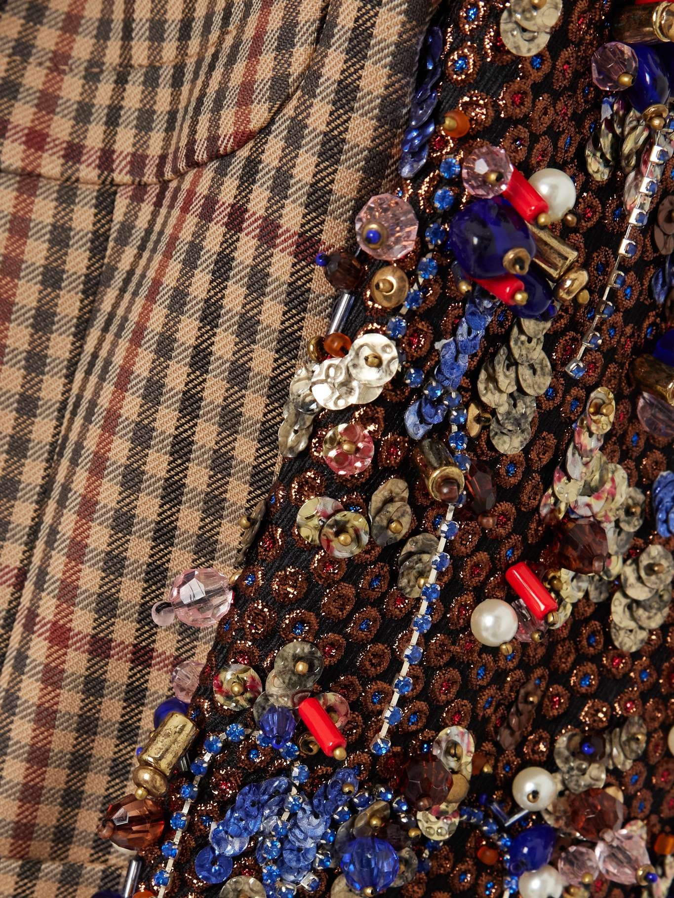 Embellished metallic jacquard-crepon and checked wool double-breasted jacket - 5