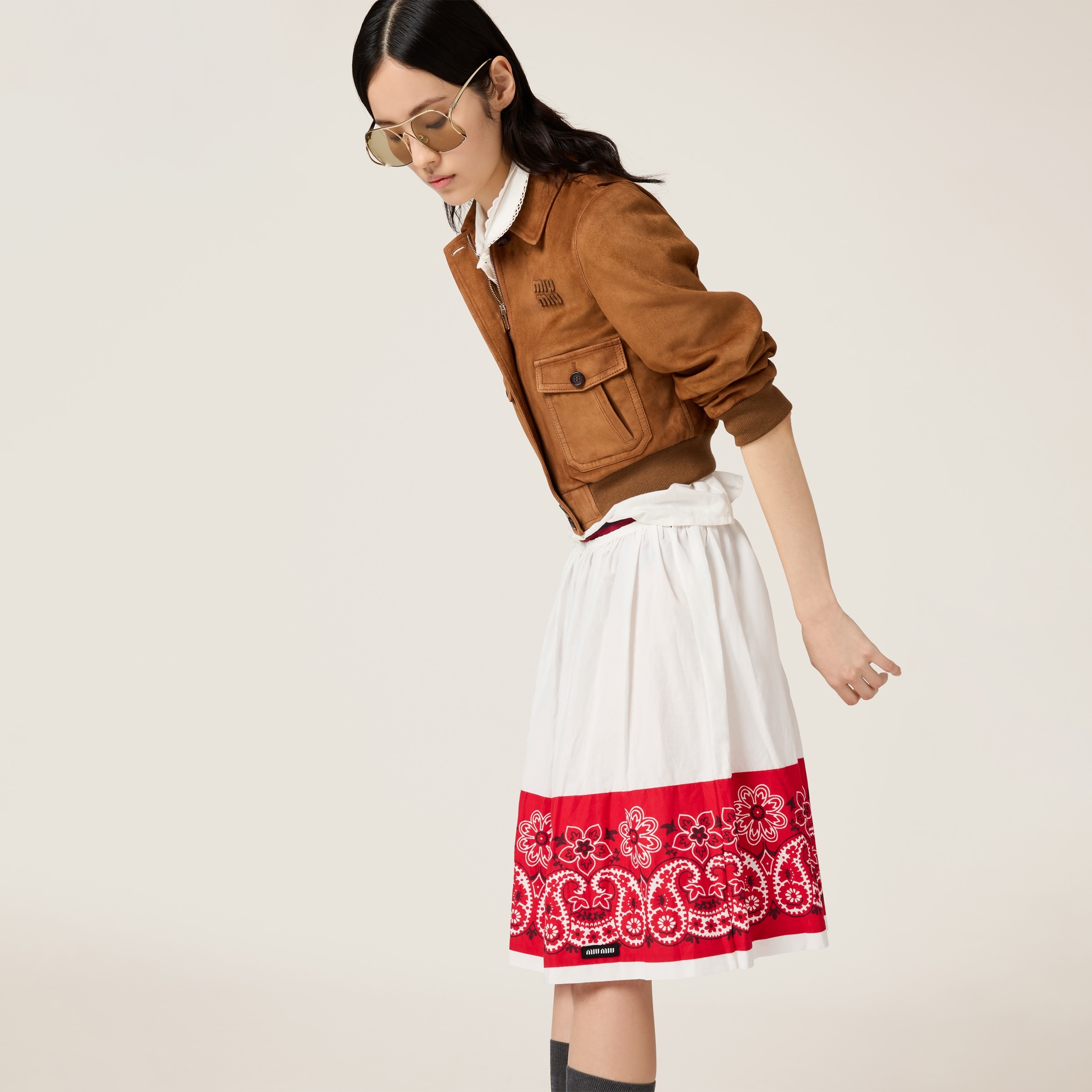 Slubbed poplin skirt with print - 5