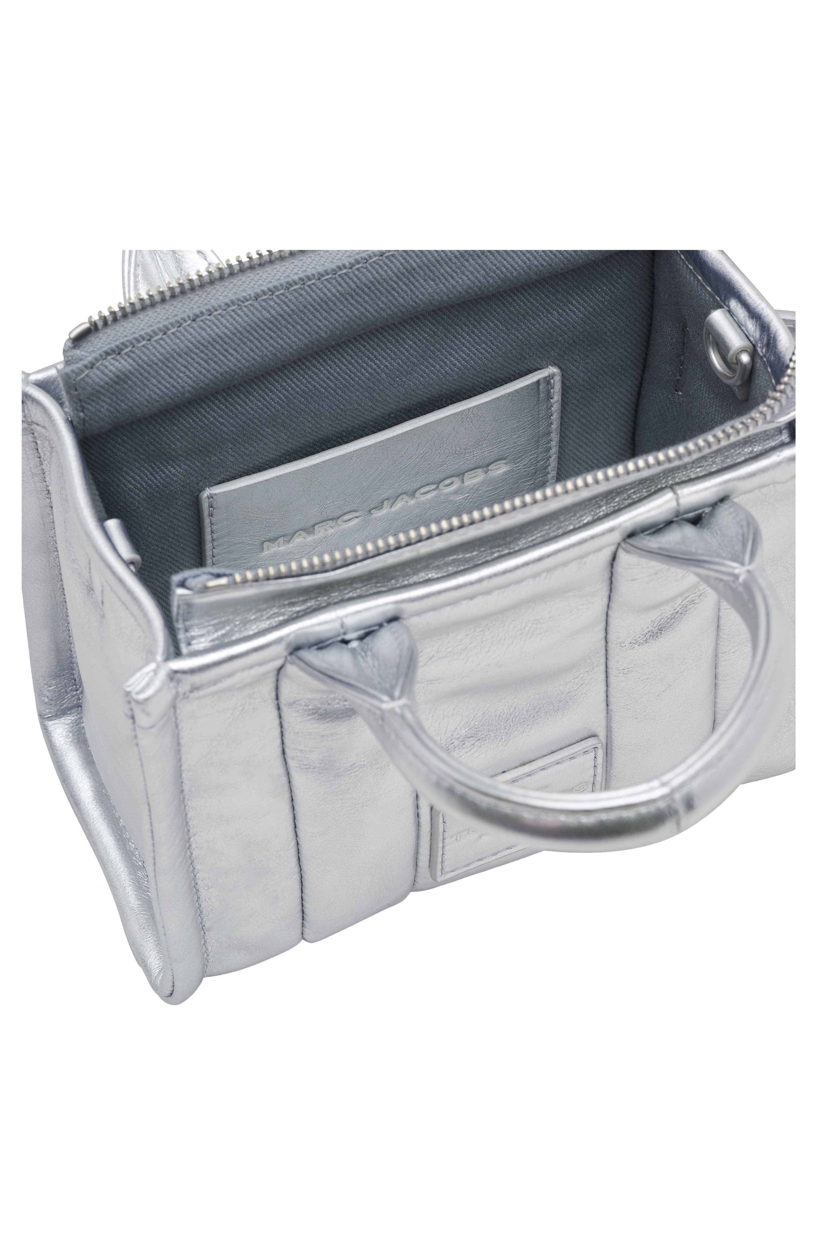 Marc Jacobs The Metallic Leather Crossbody Tote Bag in Silver at Nordstrom - 8