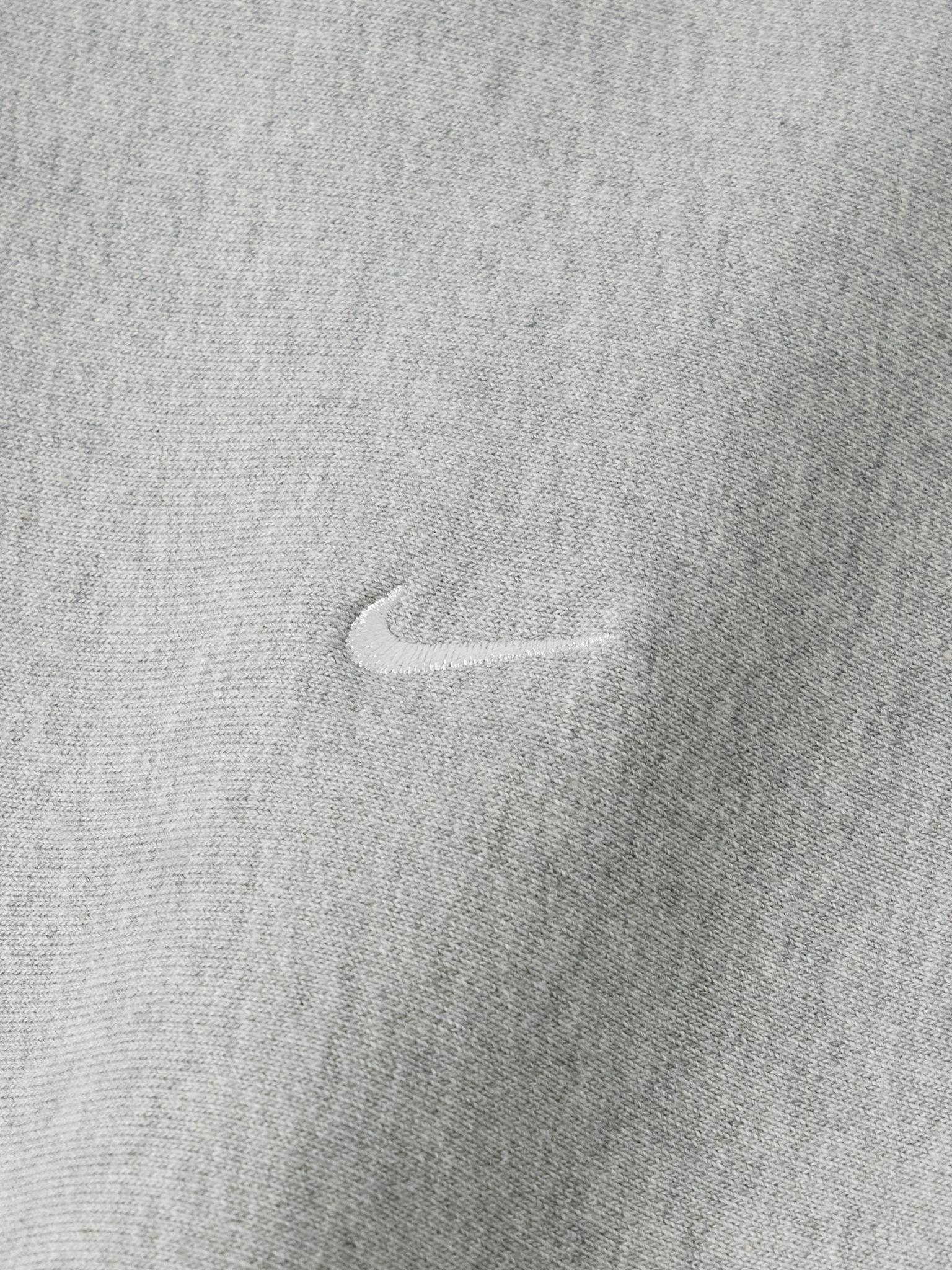 Solo Swoosh Logo-Embroidered Cotton-Blend Jersey Hoodie Gray - 4
