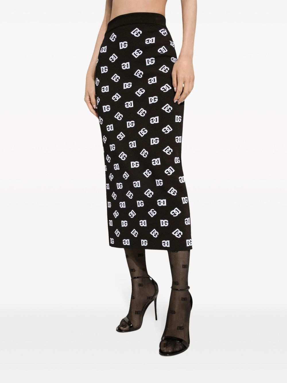 logo-jacquard knitted midi skirt - 5