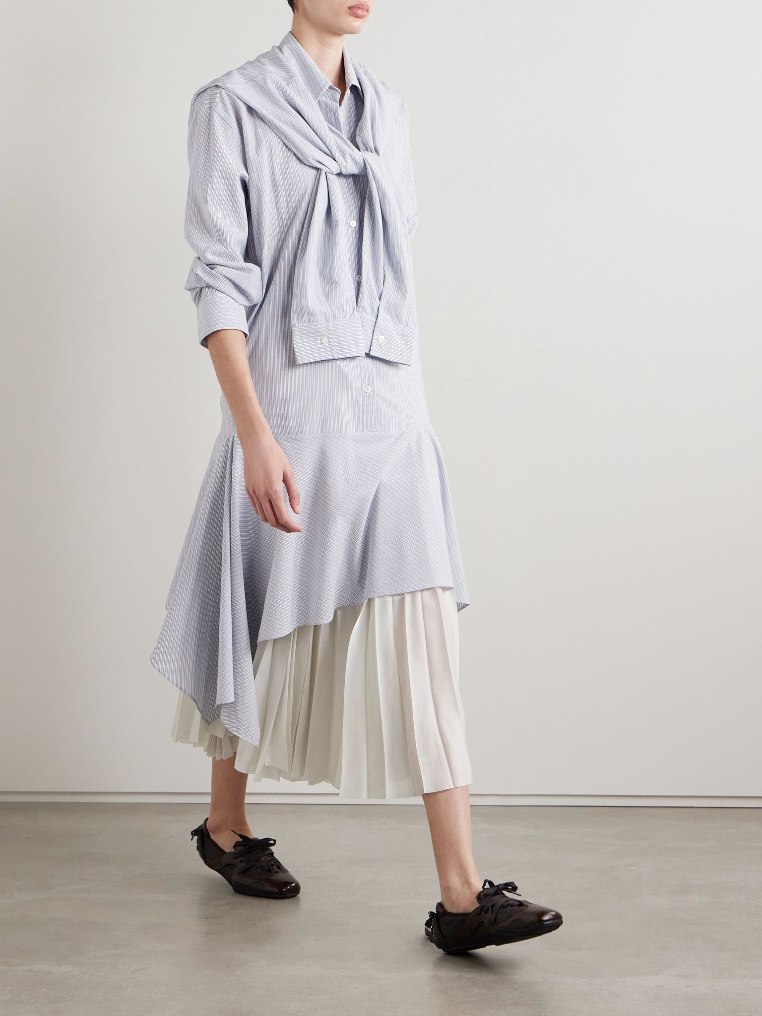 Asymmetric draped striped voile shirt dress Blue - 2
