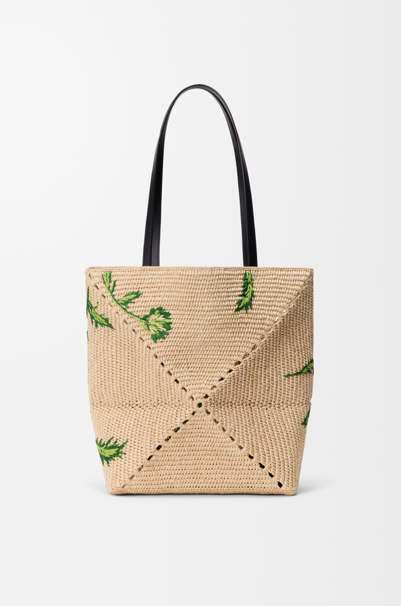 Medium Puzzle Fold tote in raffia and calfskin 7