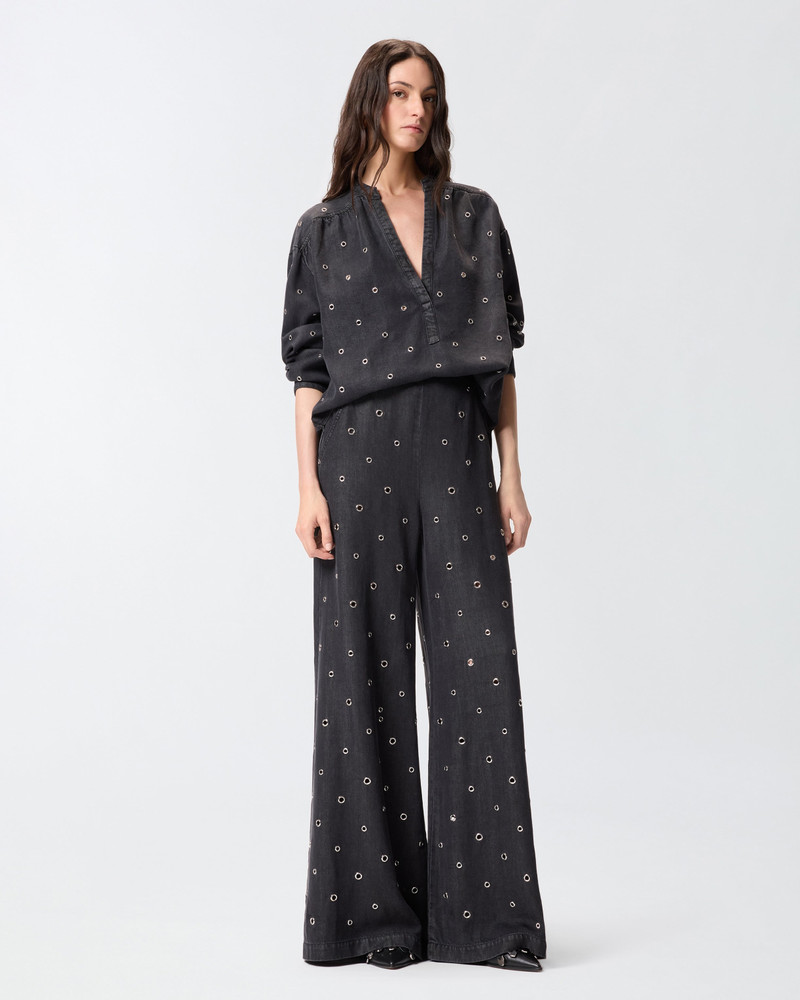 WIDE-LEG JEANS IN DARK DENIM WITH EYELETS 3