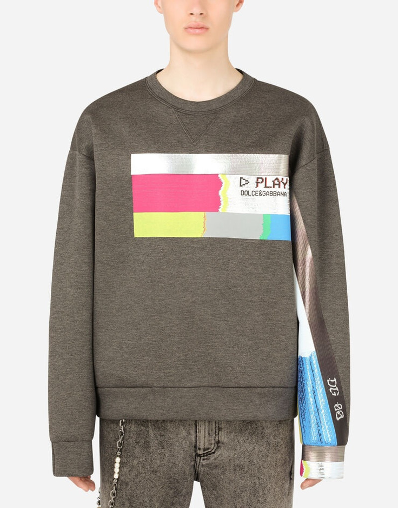 Technical jersey sweatshirt with multi-color glitch print - 1