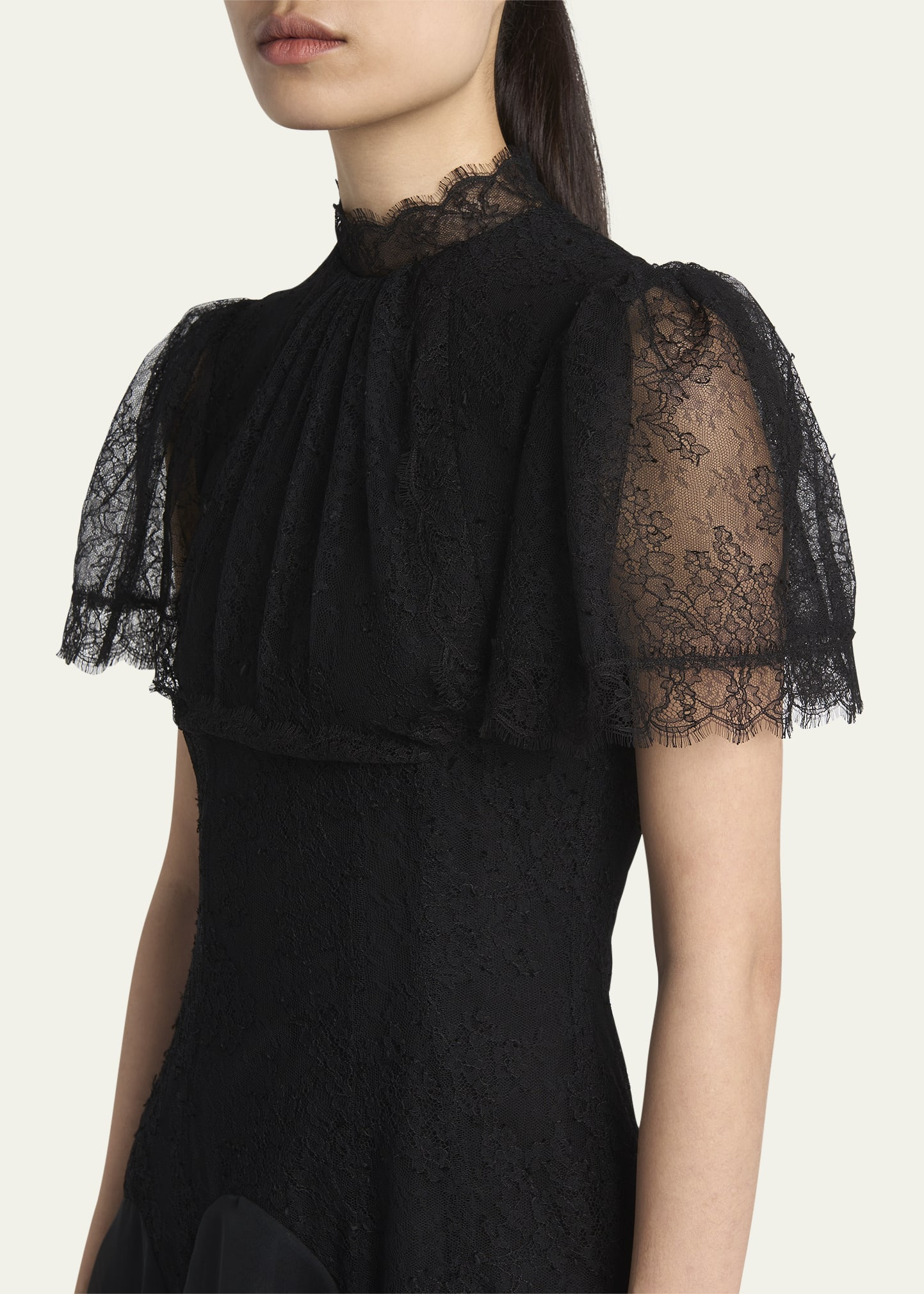 Draped Floral Lace High-Low Midi Dress - 5