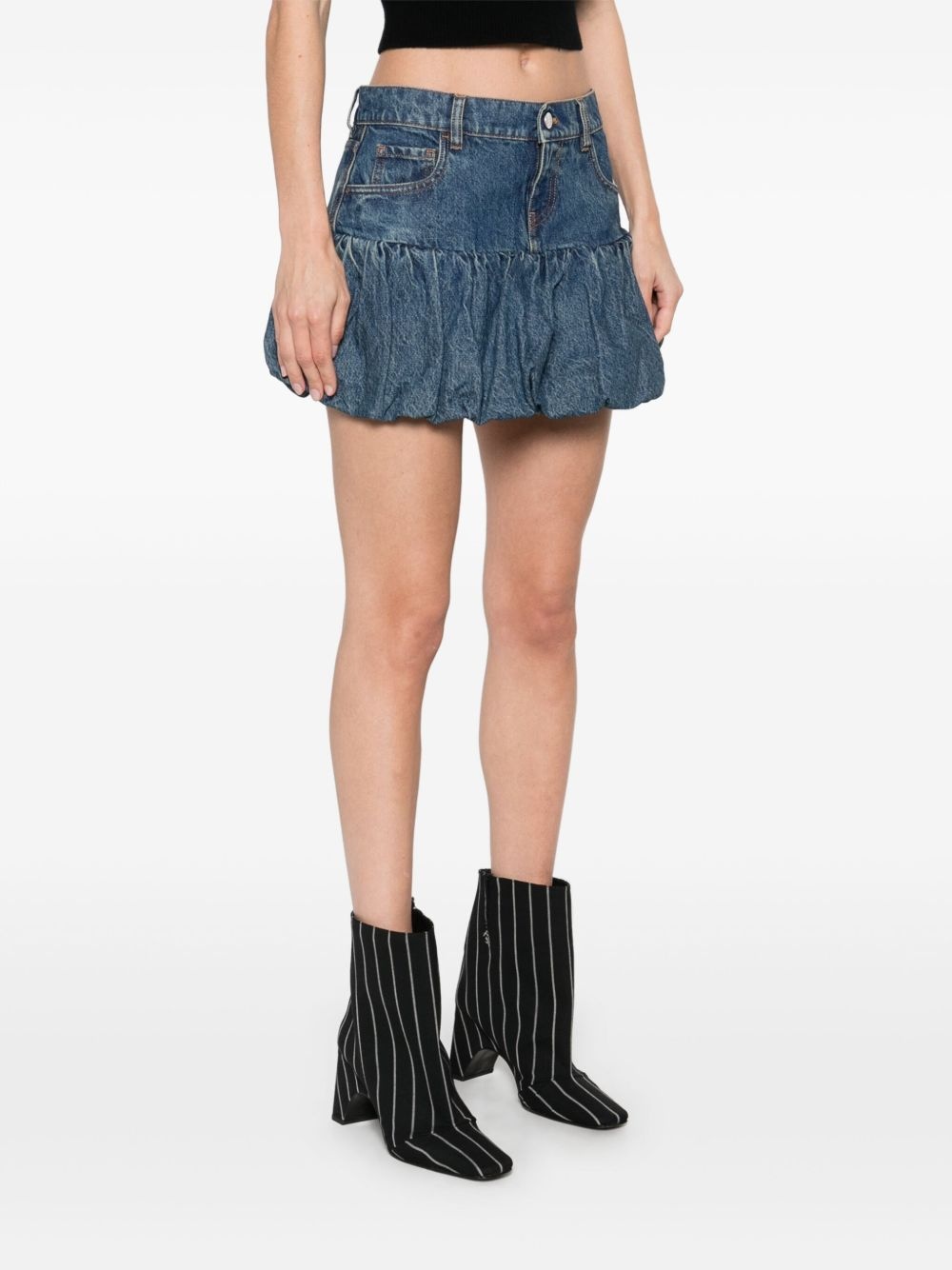 gathered-hem denim mini skirt - 3