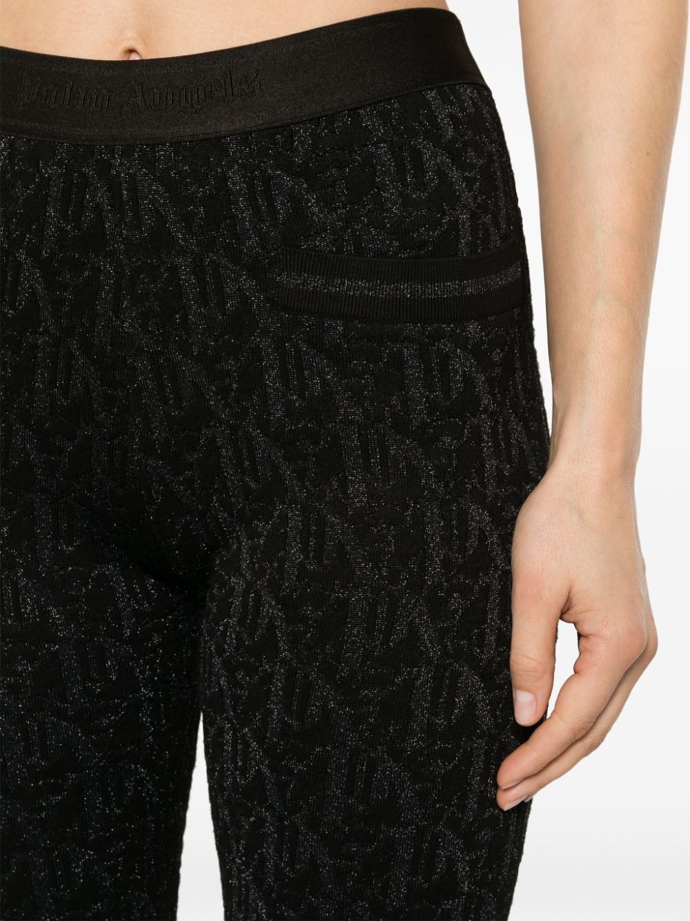 monogram-jacquard knitted flared trousers - 5