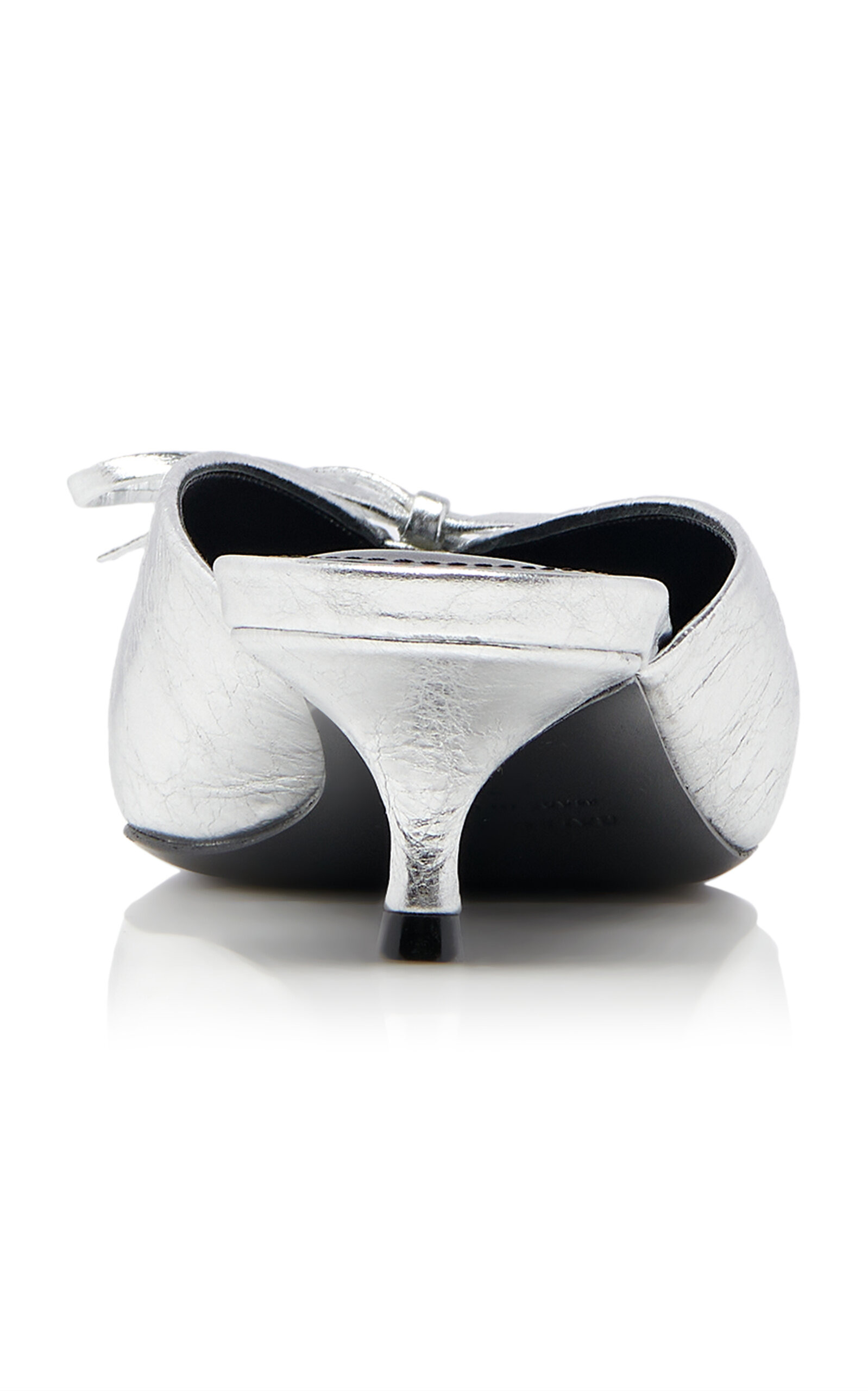 Knife Bow-Detailed Metallic Leather Mules silver - 4