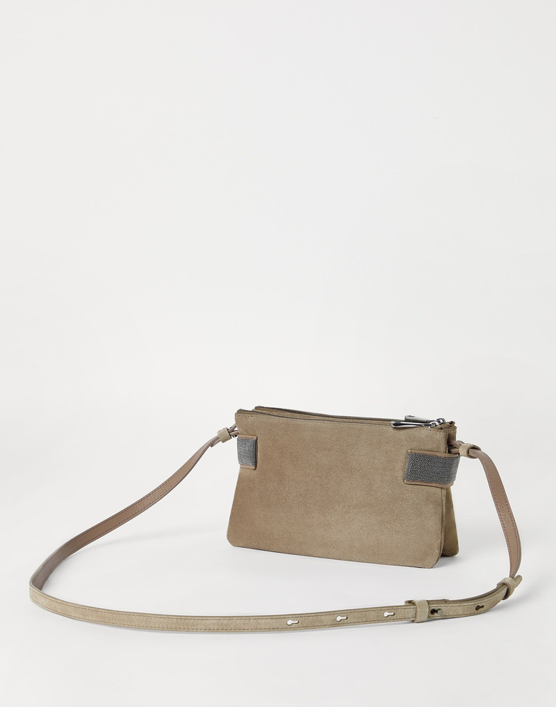 Brunello Cucinelli Essence mini shoulder bag in suede with precious bands outlook