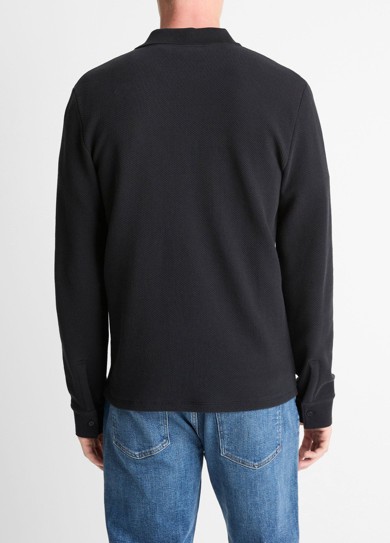 Vince Basket-Weave Cotton Long-Sleeve Polo Shirt outlook