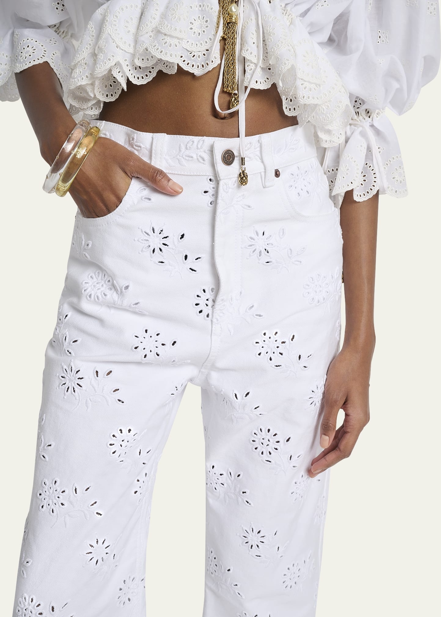 Broderie Anglaise Denim Straight-Leg Jeans - 5