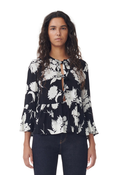 GANNI PRINTED CREPE PEPLUM BLOUSE outlook