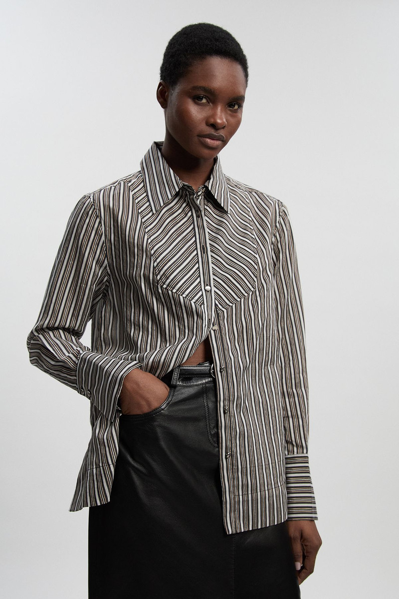 KAREN MILLEN Poplin Stripe BIb Woven Shirt outlook