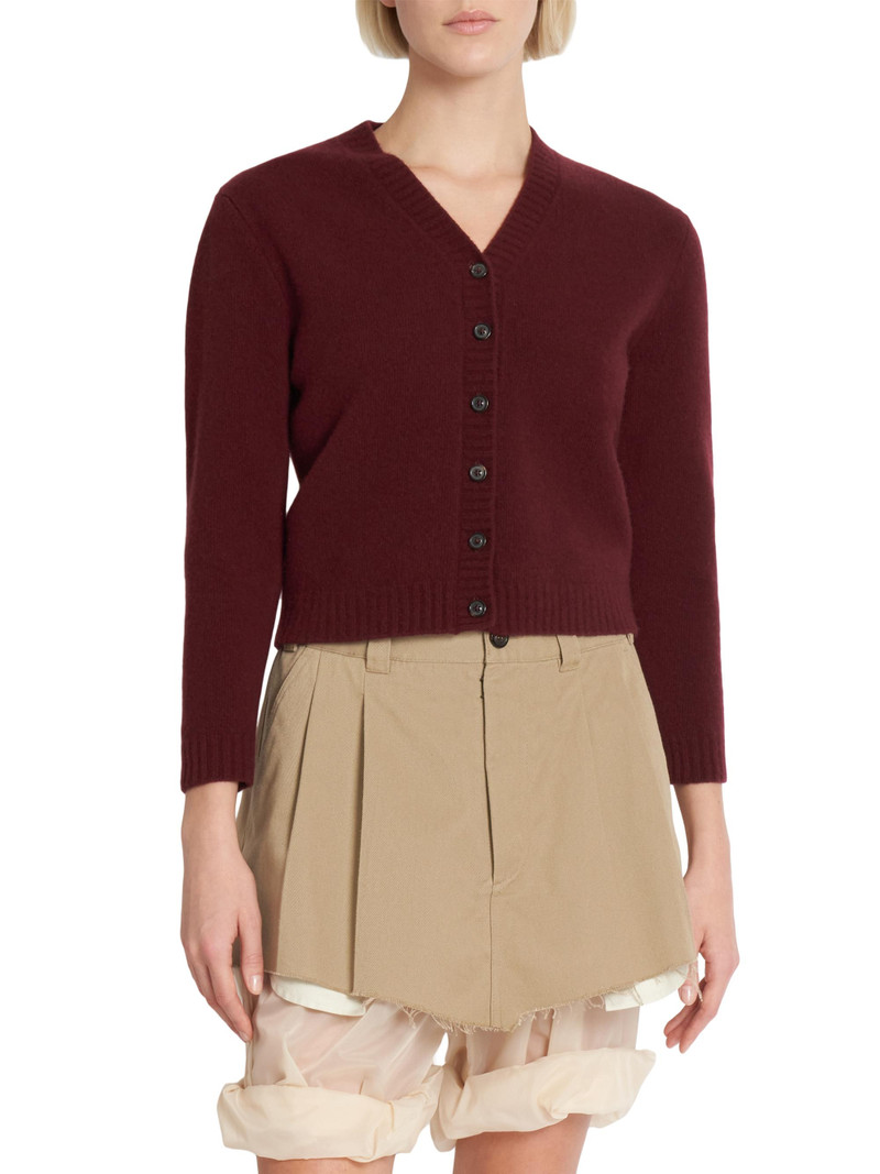 Women's Wool V-Neck Cardigan - Bordeaux 3