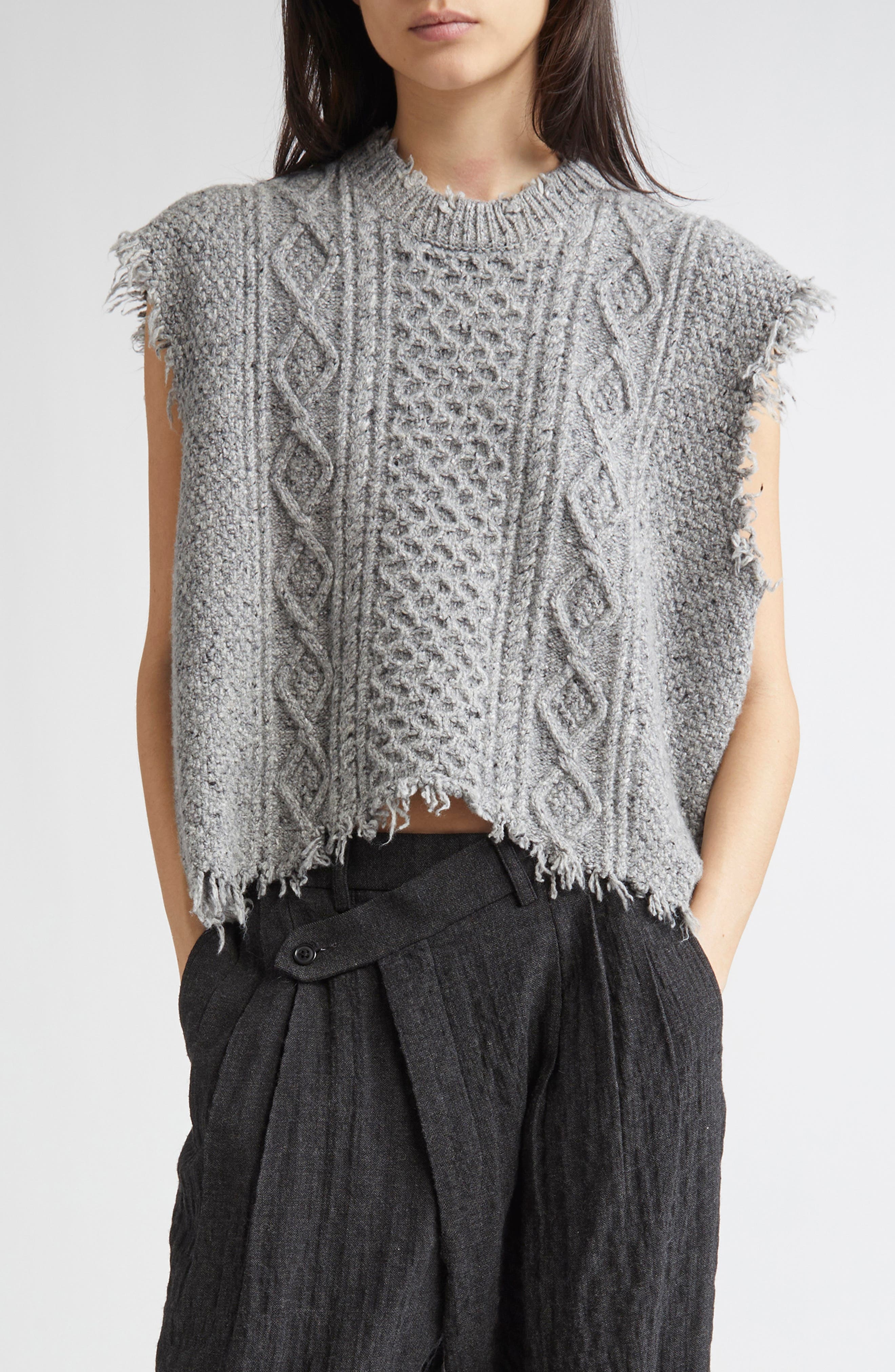 R13 Boyfriend Cable Sweater Vest in Heather Grey Tweed at Nordstrom - 1