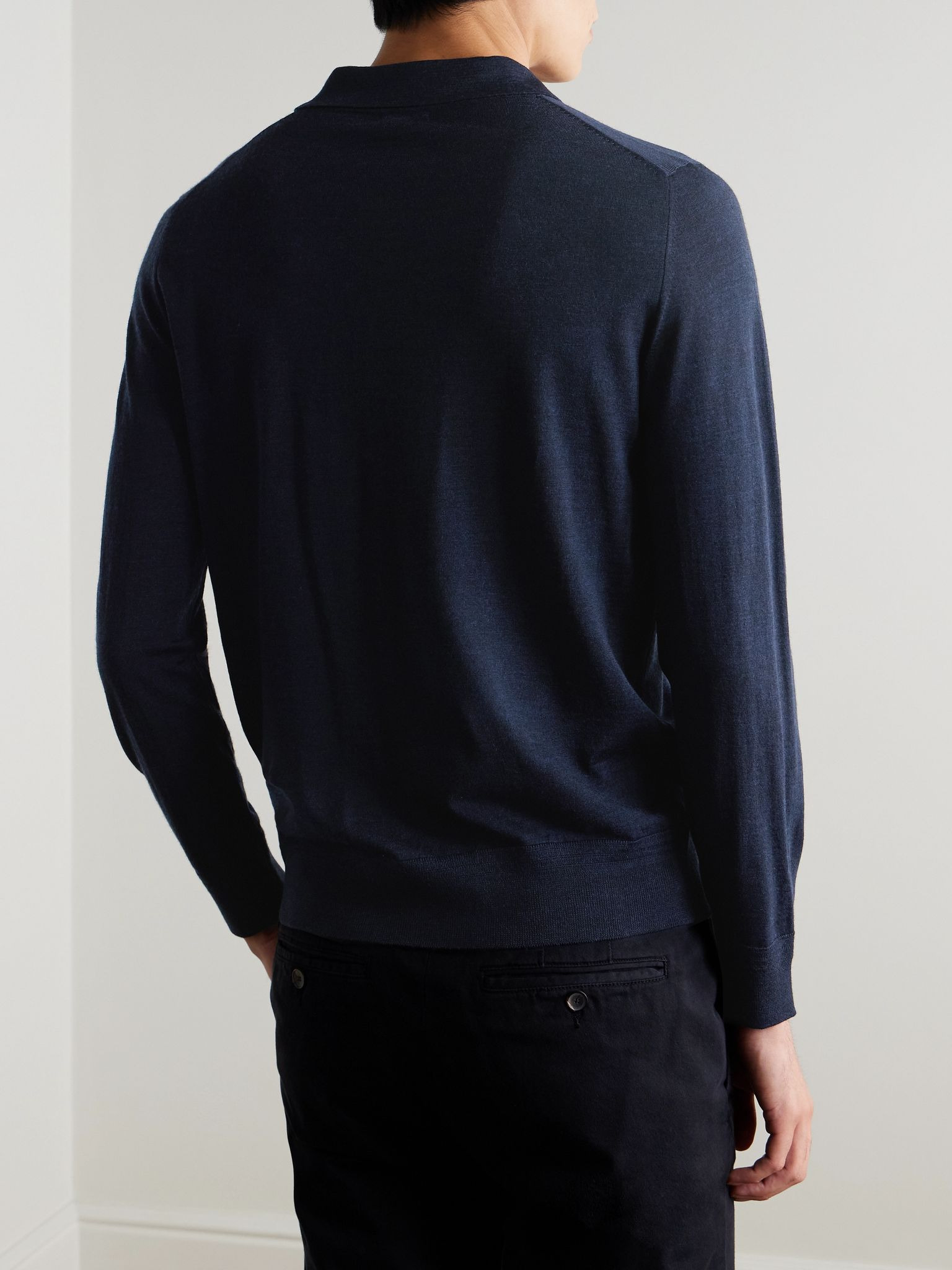 Pevaron Merino Wool Polo Shirt Navy - 3
