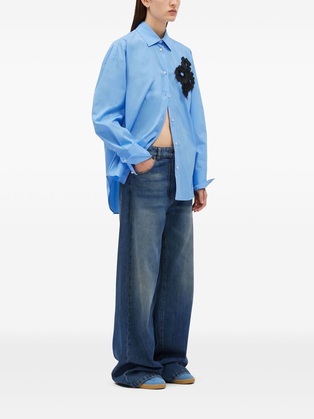 floral-appliqué shirt - 2