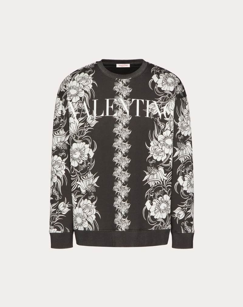 CREWNECK COTTON SWEATSHIRT WITH STREET FLOWERS DAISYLAND PRINT - 1