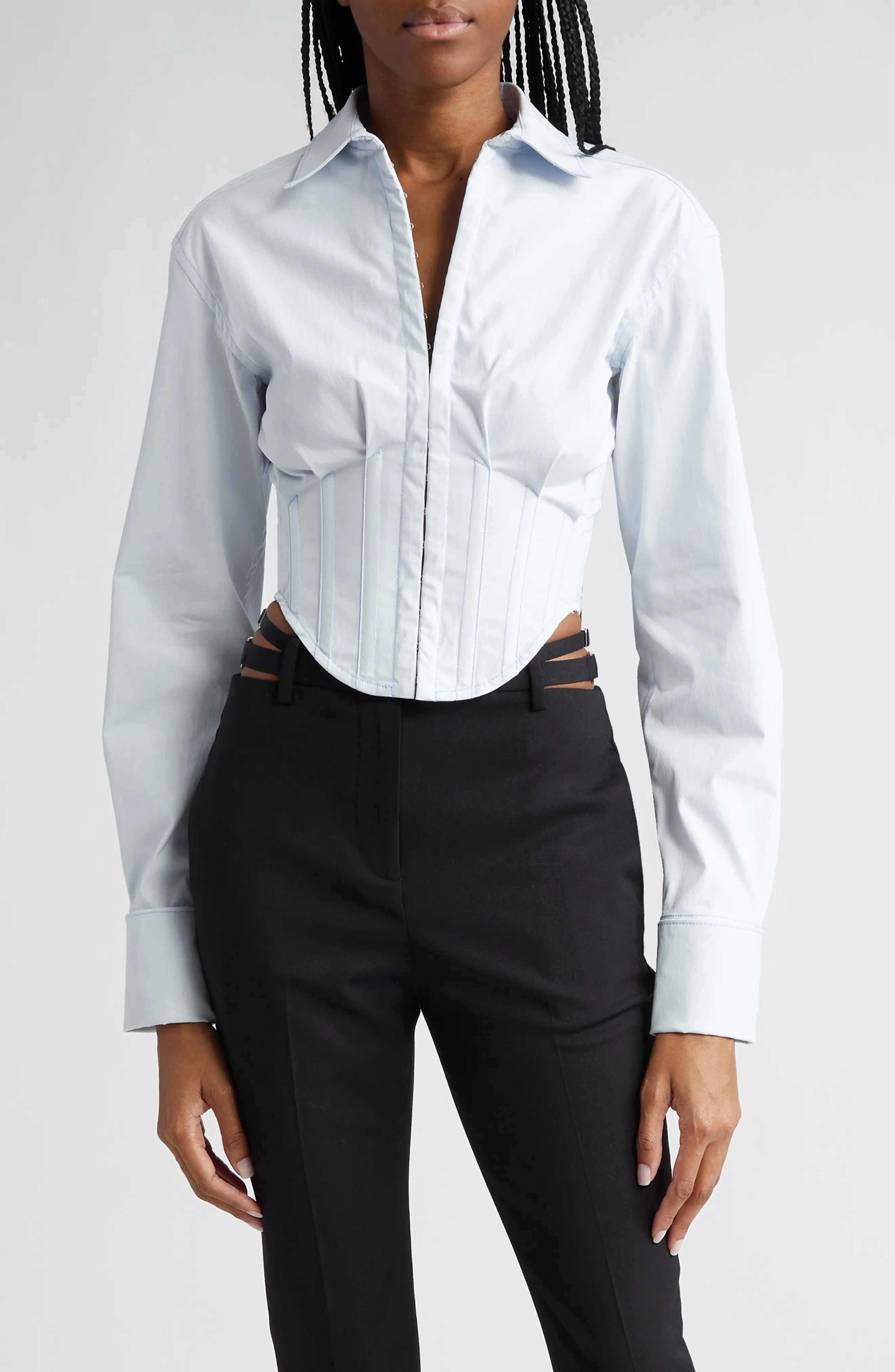 Tuxedo Long Sleeve Corset Shirt - 1