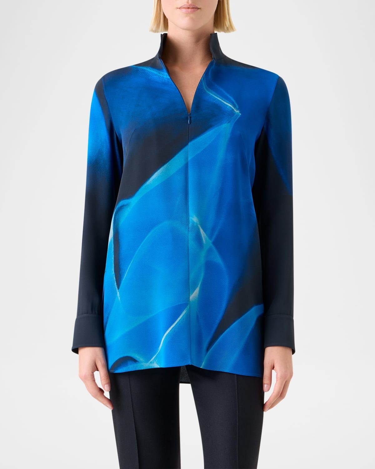 Alyson's Cyanotype Printed Mock-Neck Tunic Blouse - 4