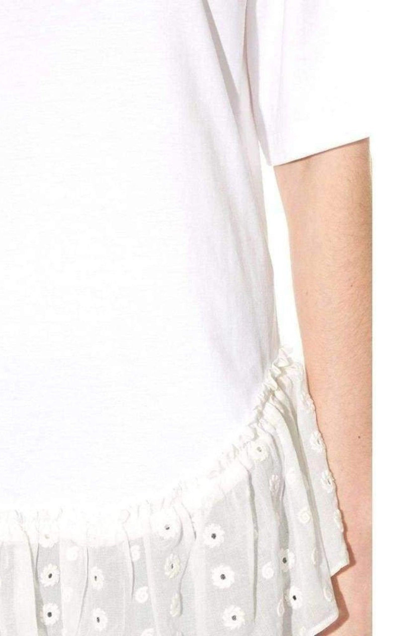 Lace Trimmed White Short Sleeve T-Shirt - 4