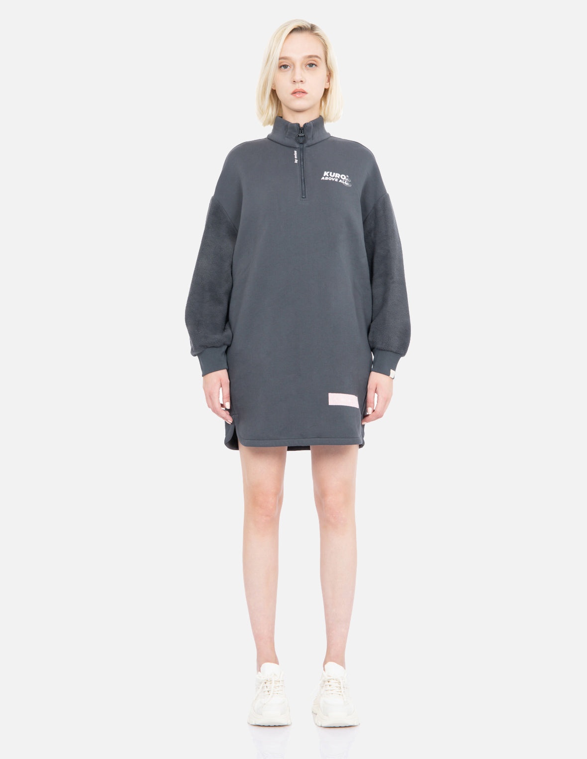 Slogan Print Turtle Neck Sweatdress - 6