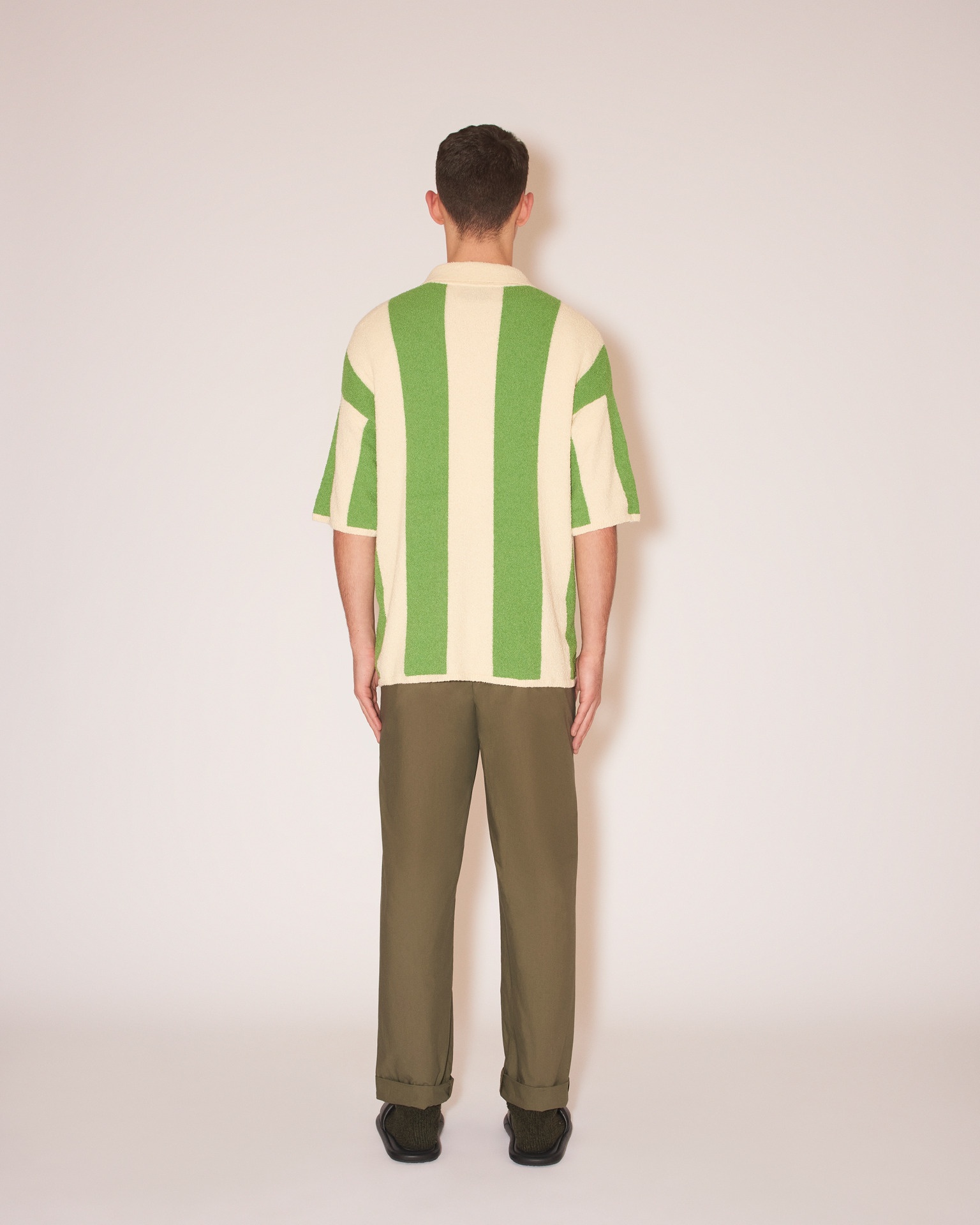 JEFF - Terry-knit button-down knit - Creme/green - 5