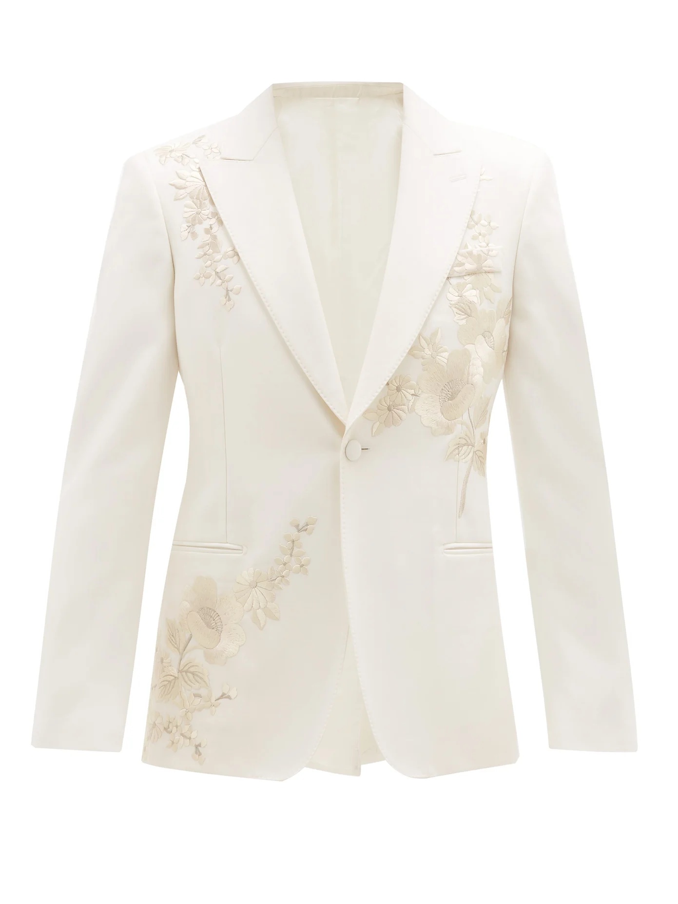 Floral-embroidered wool-twill suit jacket - 1