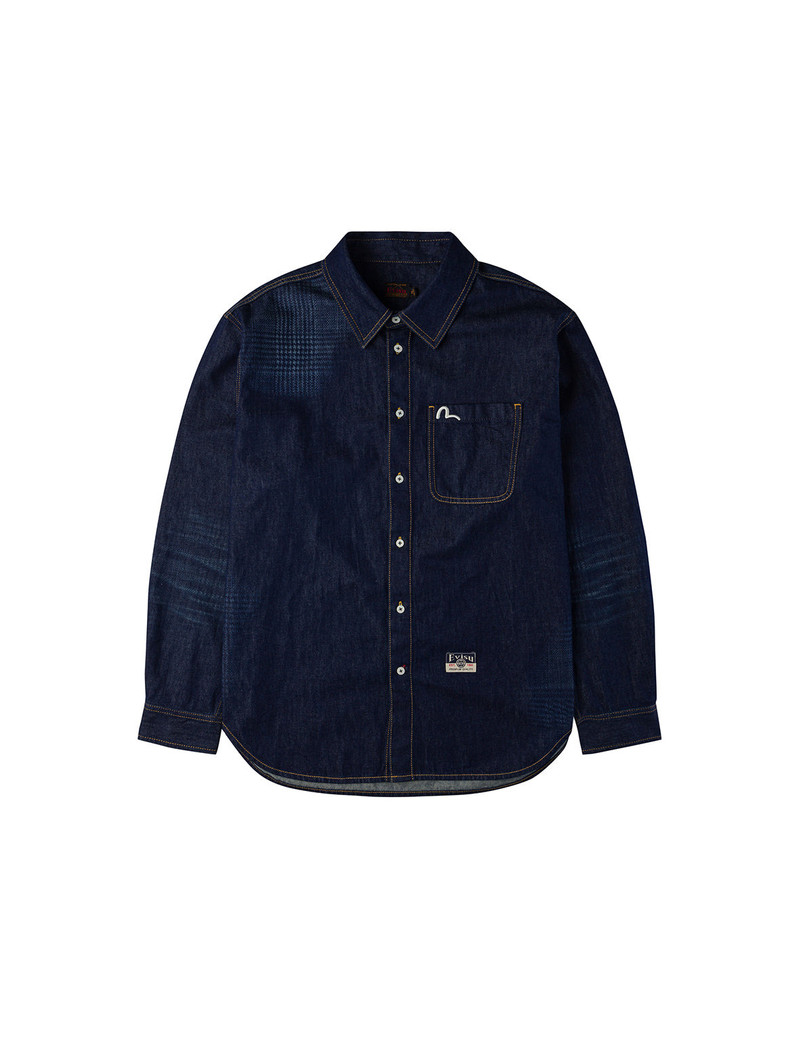 Handbrush Houndstooth Print Relax Fit Denim Shirt 11