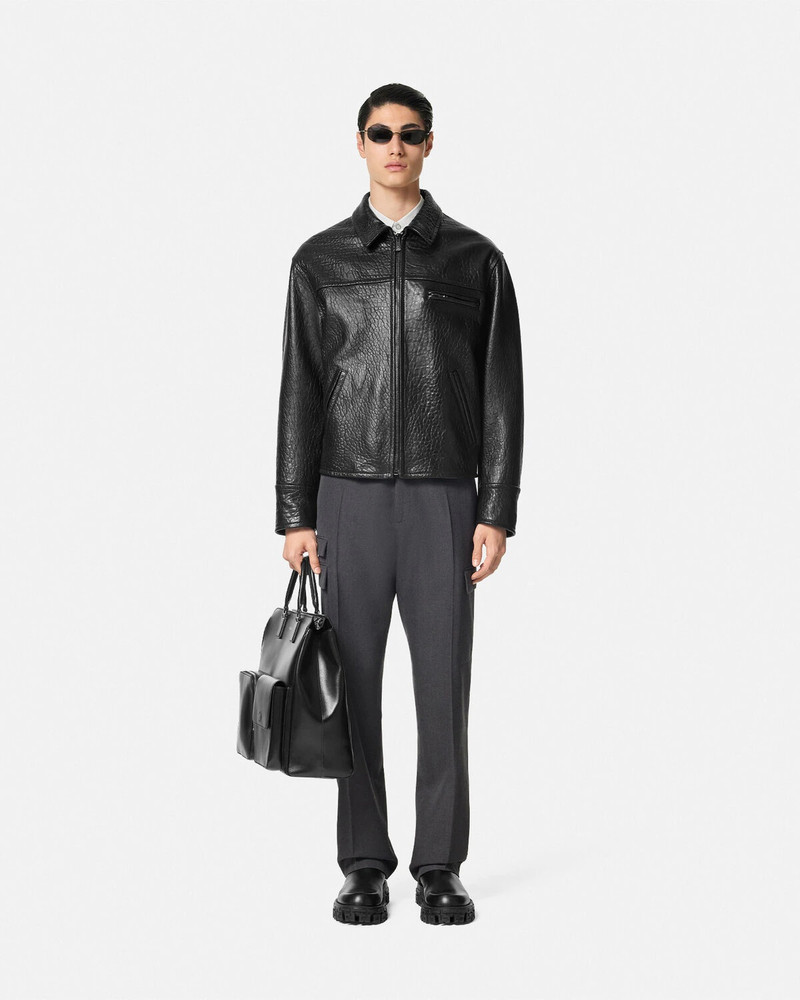 VERSACE Elephant-Effect Leather Blouson Jacket outlook