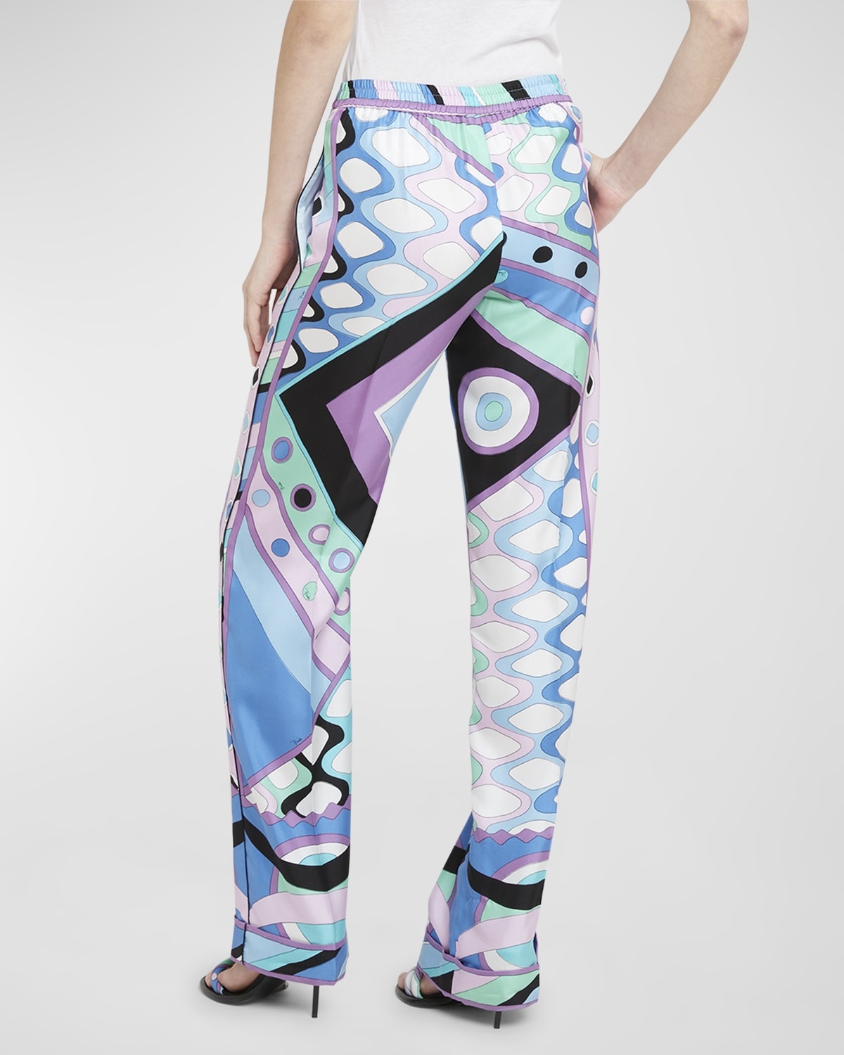 Mid-Rise Abstract-Print Straight-Leg Satin Pajama Trousers - 6