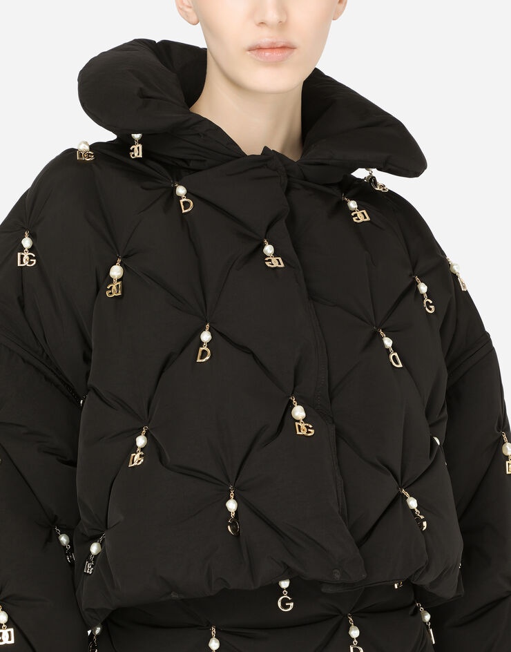 Quilted down jacket with pearl pendant embellishment and DG logo - 4