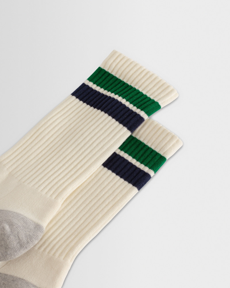 Wax London Thorpe - Ecru And Green Block Stripe Sports Socks outlook