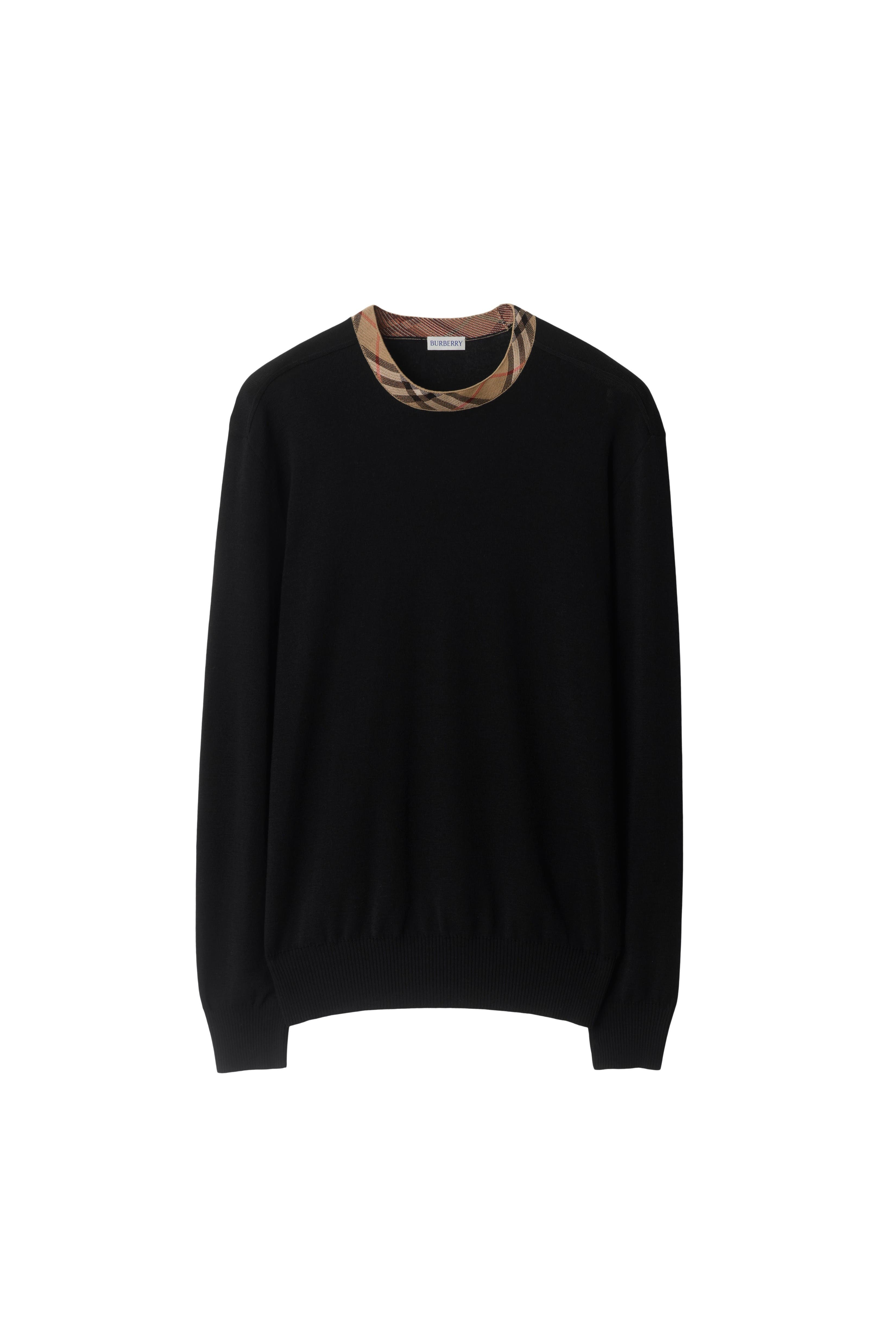 burberry Check Trim Wool Sweater in Black at Nordstrom - 3
