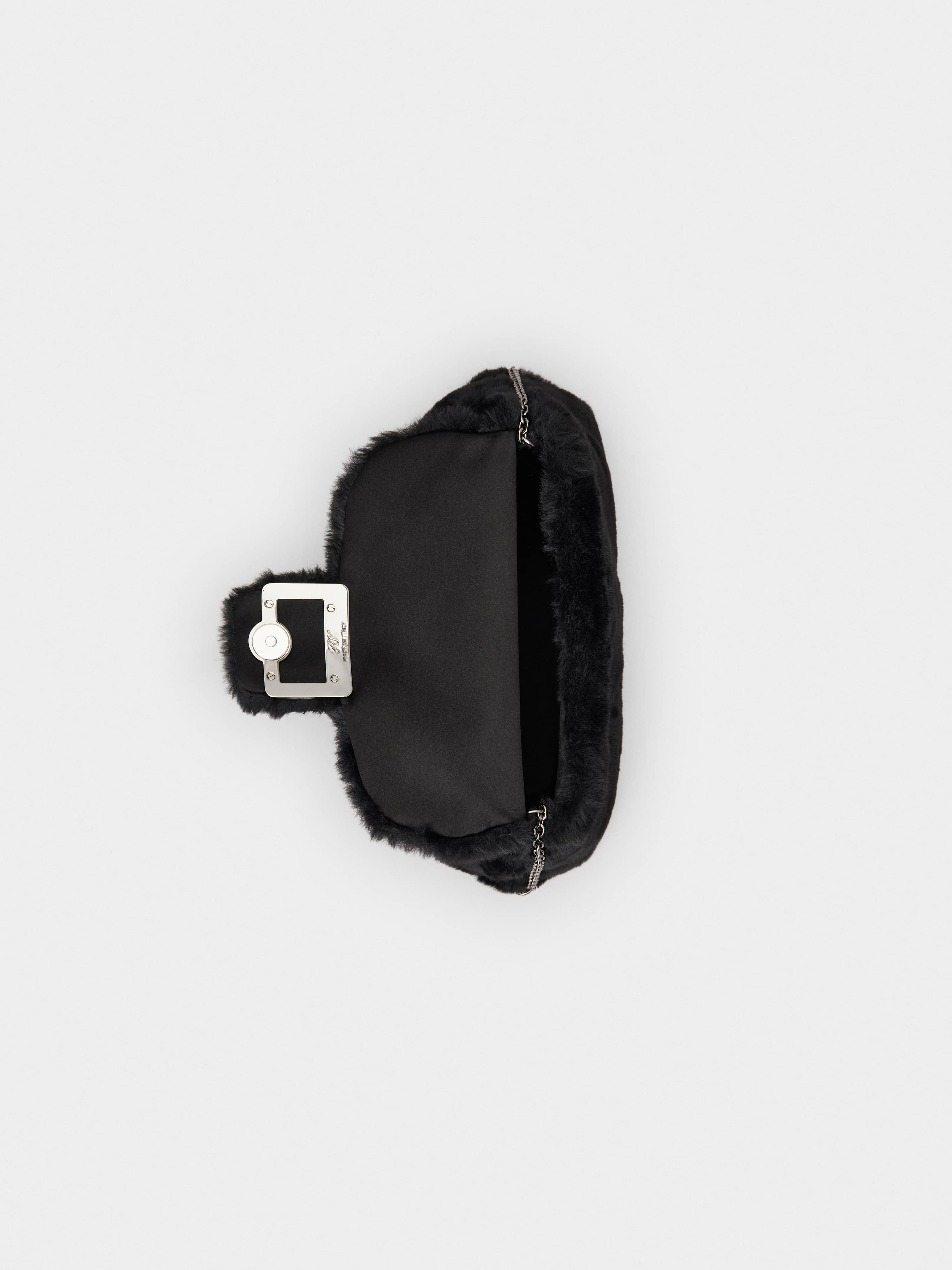 Drapé Bouquet Strass Dark Buckle Mini Bag in Faux Fur - 6