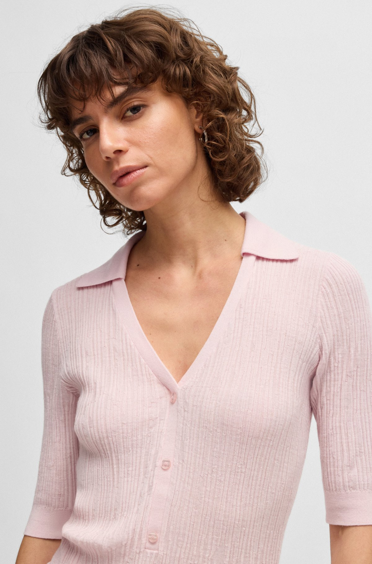 VIRGIN-WOOL SWEATER WITH COLLAR AND BUTTONED PLACKET - 5