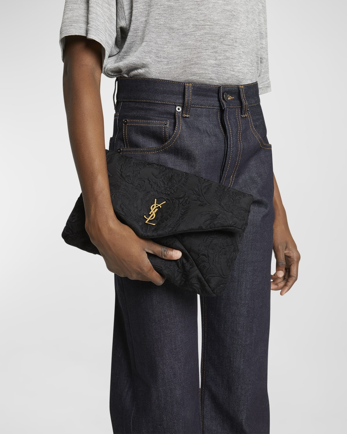 SAINT LAURENT Large YSL Envelope Pouch in Lace Brocade Wool