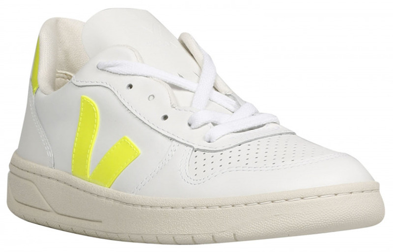 VEJA Veja V-10 Leather 'White Jaune Fluo' VX022086 outlook