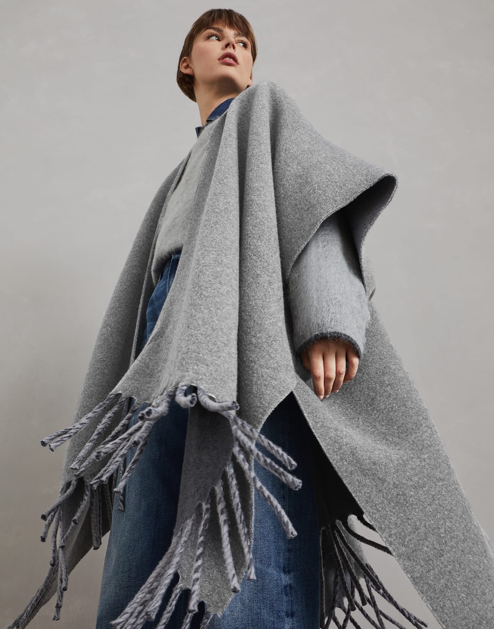 Wool and cashmere reversible double knit poncho - 4