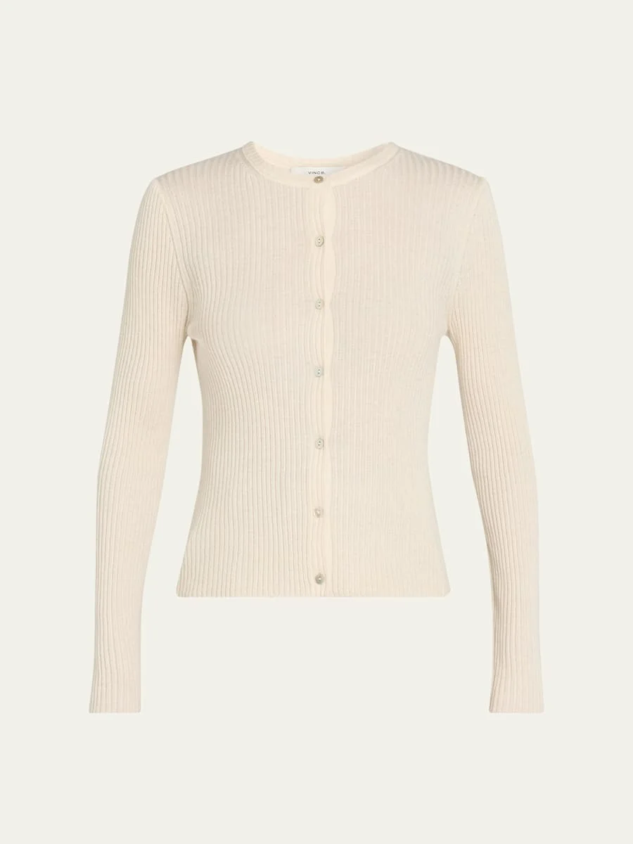 Ribbed Cashmere and Silk Fitted Cardigan - 1