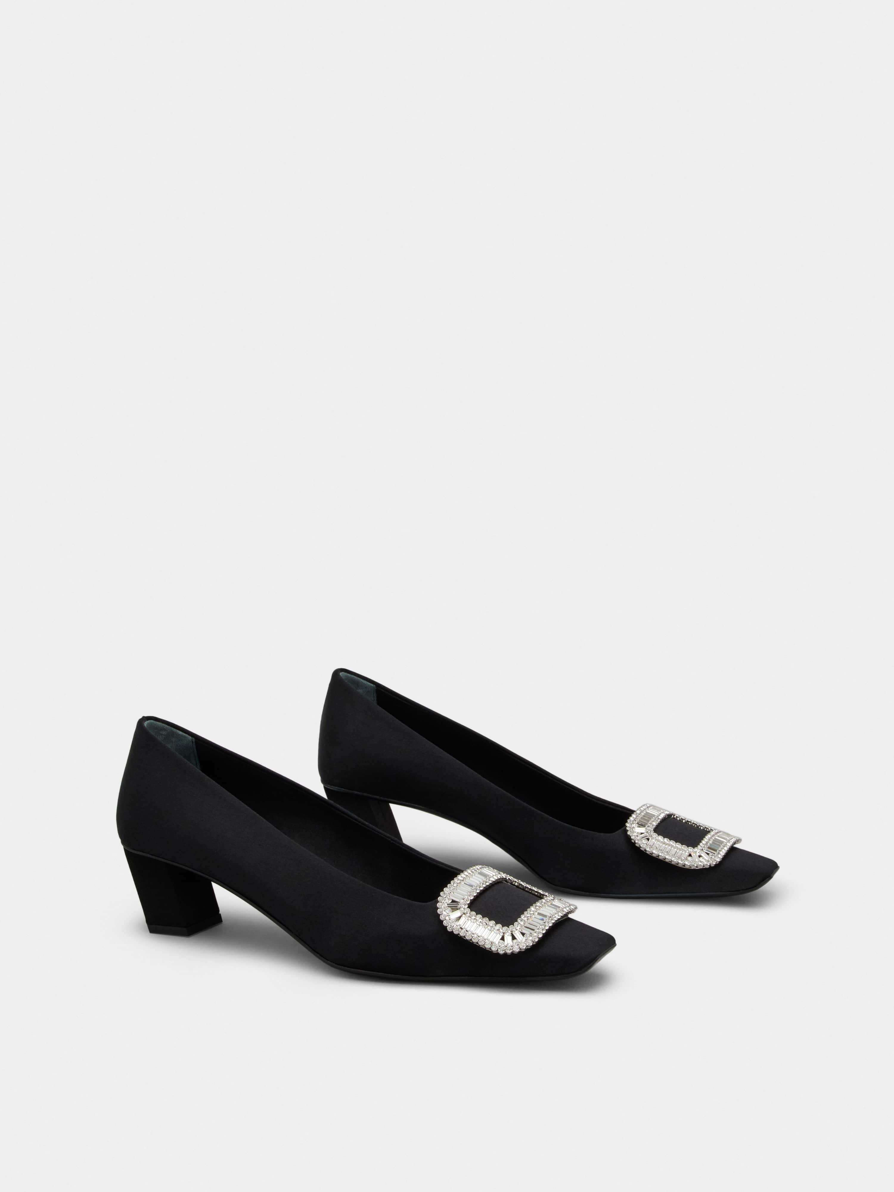 Belle Vivier Pilgrim Buckle Pumps in Satin - 2
