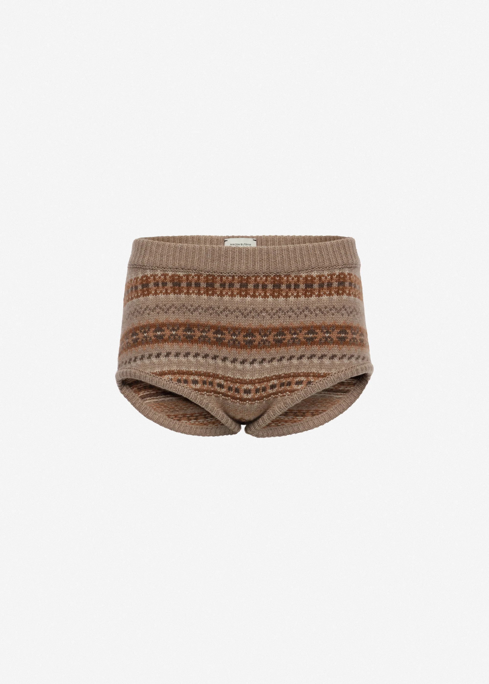 Patterned cashmere shorts in camel - 1