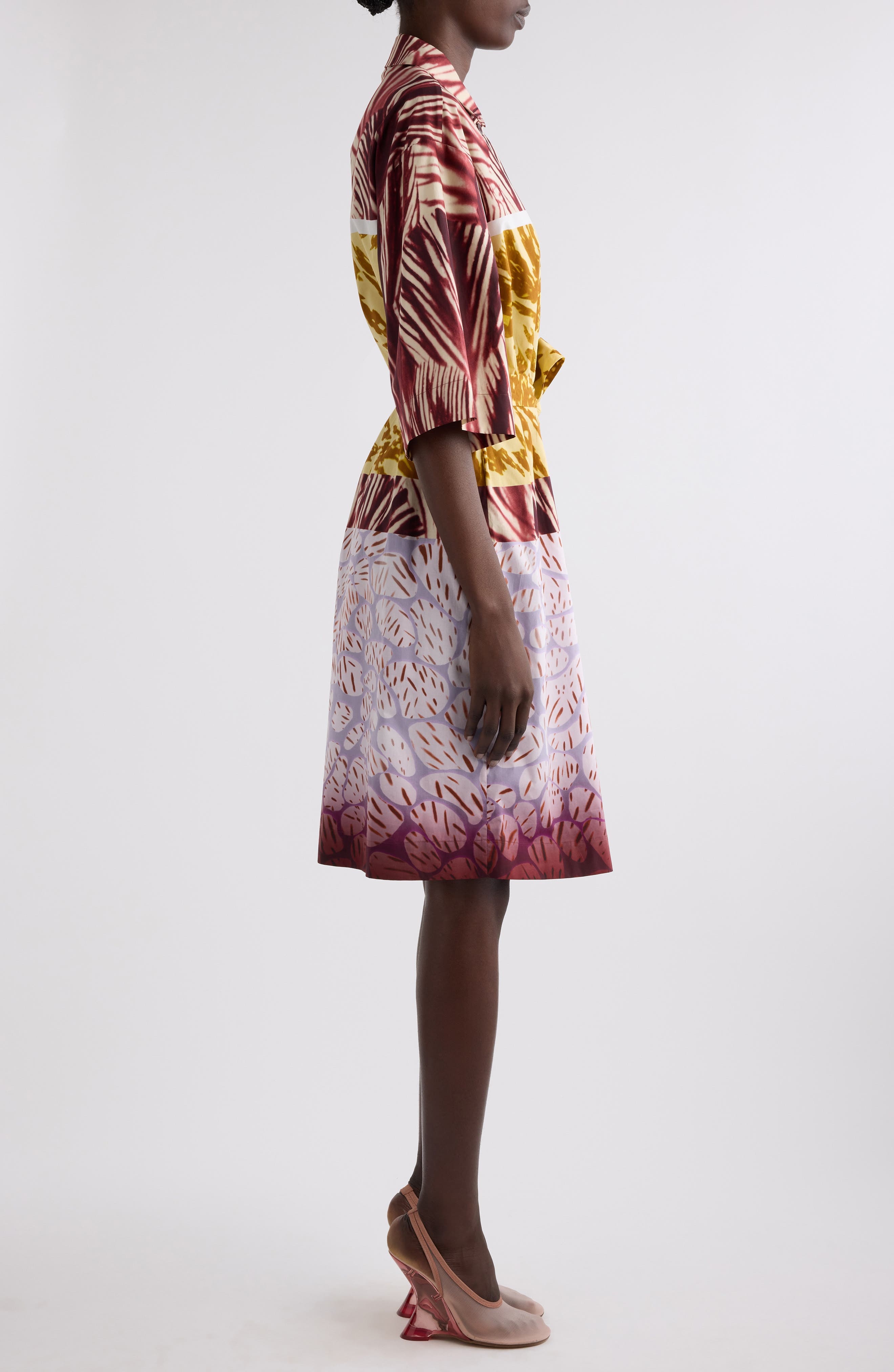 Dries Van Noten Doralia Mixed Print Belted Shirtdress in Burgundy at Nordstrom - 3