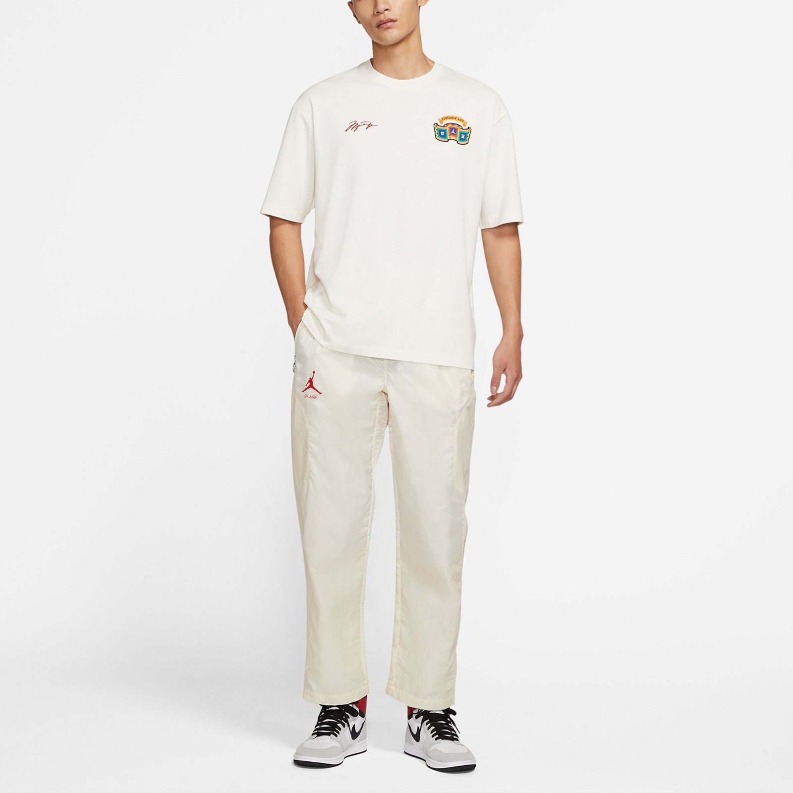 Air Jordan x Off-White Logo Printing Sports Long Pants 'Cream White' DB4250-233 - 3