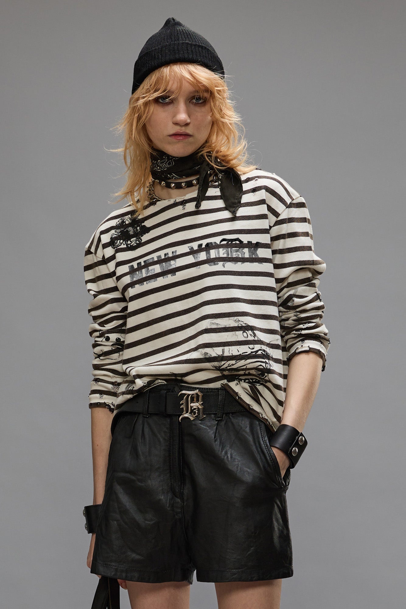 LONG SLEEVE BRETON TEE - BLACK AND WHITE STRIPE - 1