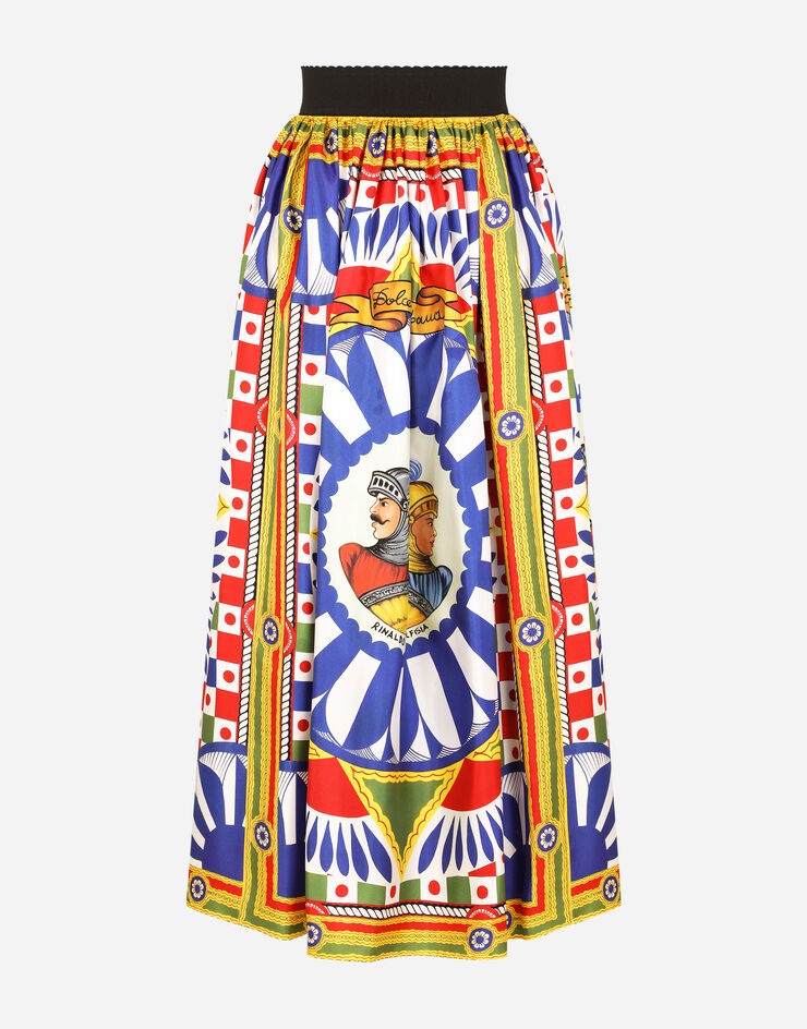 Carretto-print twill calf-length skirt - 3